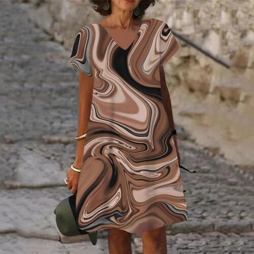 Painted Printed Summer Dress Women  New Short Sleeve V Neck