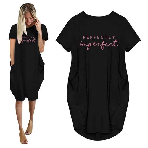 Womens Loose  Short Sleeved Summer Plus Size Dress Pocket