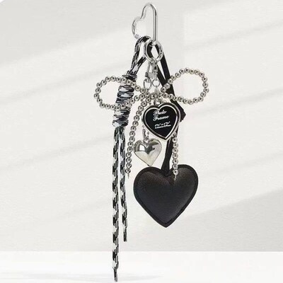 Women Bag Pendant Korean Cute Beaded Leather Heart Kawaii B