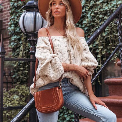 Fitshinling Oversize Twist Sweater Bohemian Fashion Sexy Pul