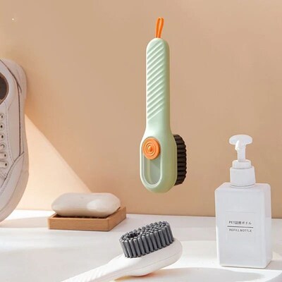 Automatic pressing liquid long handle shoe brush with soft b