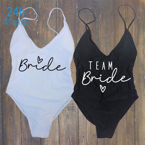 S-XL Padded Swimsuit Team Bride&Bride Female One-Piece Bathi