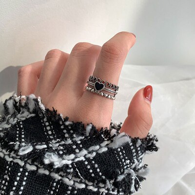 Vintage Trendy LOVE Heart Adjustable Rings Punk Hip Pop Angl