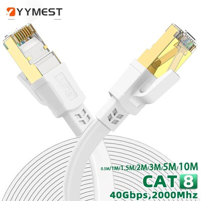White Cat8 Ethernet Cable Flat Lan Cable High Speed RJ45 40G