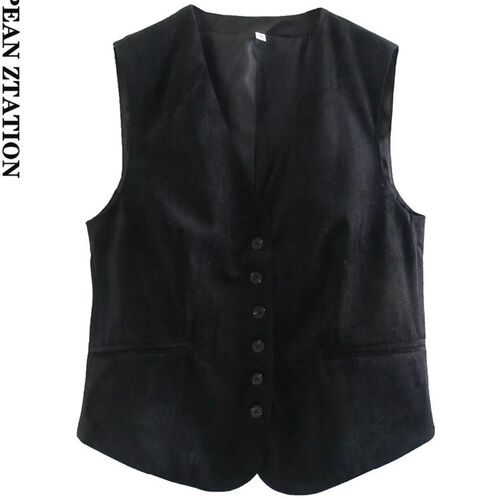 Women 2021 fashion single breasted velvet waistcoat vintage