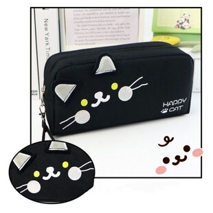 Black and white cat cute pencil bag Portable stationery bag