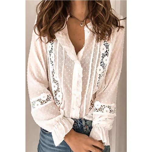 Spring Autumn Women Blouse Fashion Casual Ruffles Shirt V