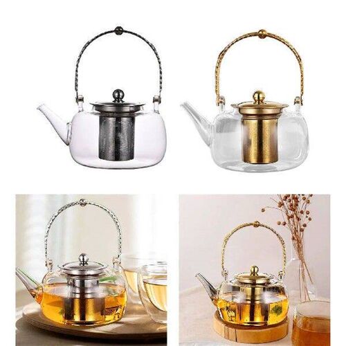Glass Teapot Stovetop Clear Kung Fu Tea with Strainer for