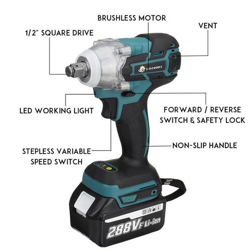 NEW 22800mAh 288VF Brushless Electric Impact Wrench 1/2 Lith