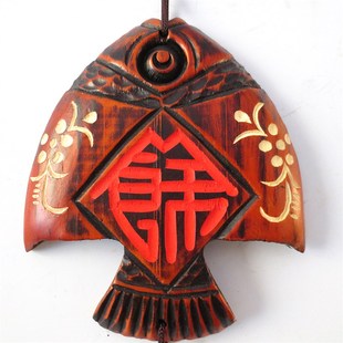 木雕家居创意门上装饰品挂件客厅墙壁挂件铃铛鱼壁挂风铃挂饰门饰