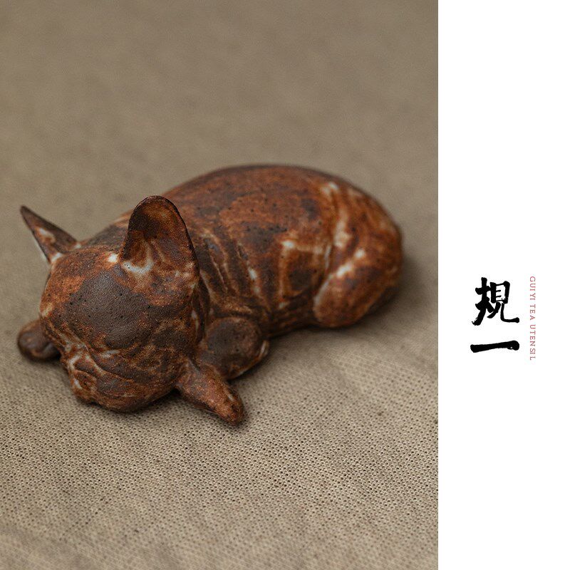 规一柴烧茶宠摆件小奶狗精品茶玩可养茶具配件陶瓷笔山纸镇