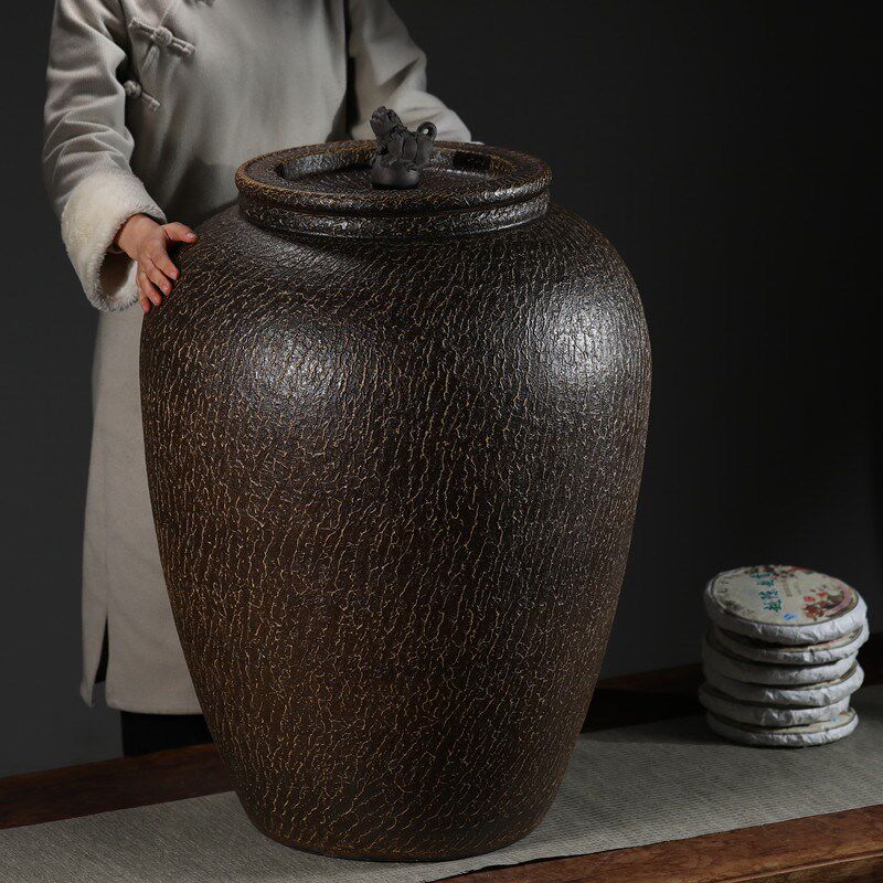 宜兴紫砂茶叶罐特大号储存茶叶缸普洱散茶桶密封防潮陶罐复古高档