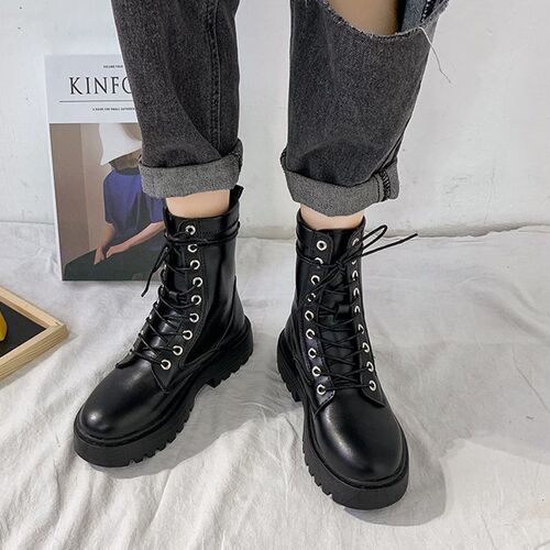 White Black PU Leather Ankle Boots Women Autumn Winter Round
