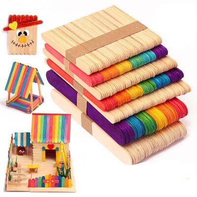 Hand Crafts 50pcs DIY Wooden Sticks Popsicle Ice Cr