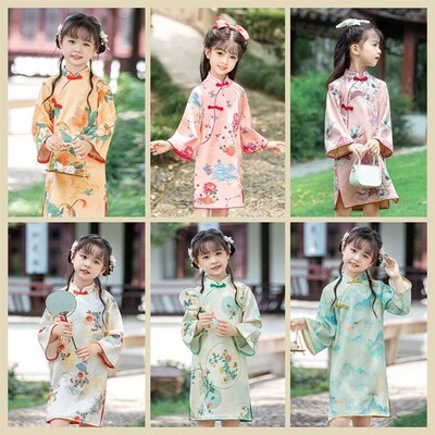 2023NEW Chinese Traditional Dress For Girls Floral Cheongsam