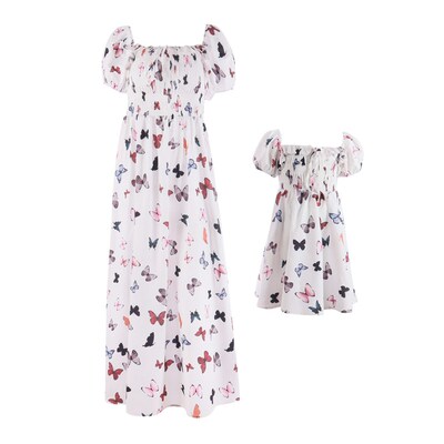 Cross-border Womens Butterfly Print Puff Sleeve Elegant Lon