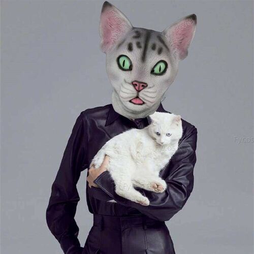 Cat Head Mask Halloween Costume Party Cosplay Animal Latex
