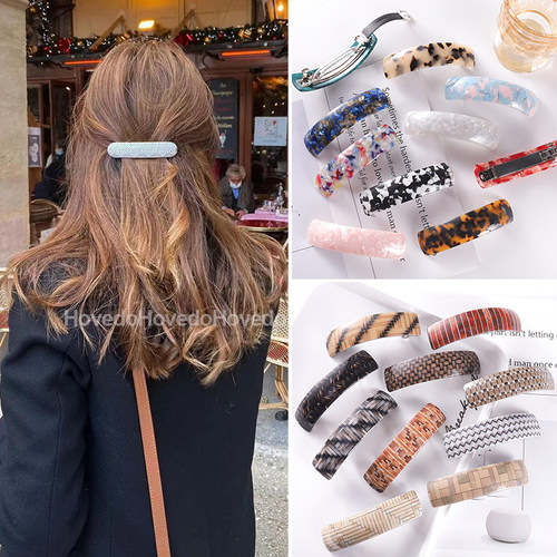 Vintage Acetate Snap Hair Clip Long Barrette Elegant Hair Cl