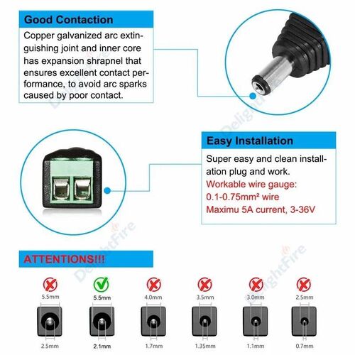 3-100pcs Female Male DC Connectors 5.5mm*2.1mm DC Jack 5V 12