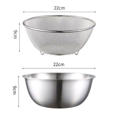 1pc Stainless Steel Mixing Bowls With Net Strainer Set Soup