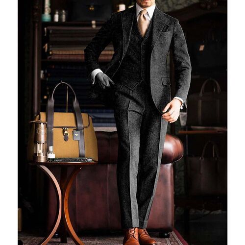 Mens Suit Tweed  Pieces Formal Business Wedding Prom Groom