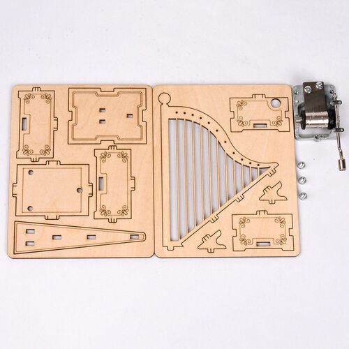 Creative DIY handmade material bag harp music box wooden han
