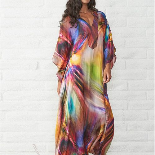 Boho Quick-drying Long Kaftan Bikini Cover-ups Retro Plus Si