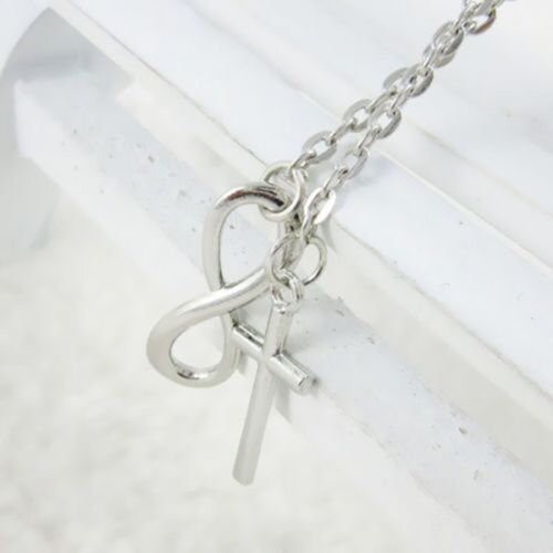 Classic 8 word Infinity Tassel Cross Pendant Silver Color Cl