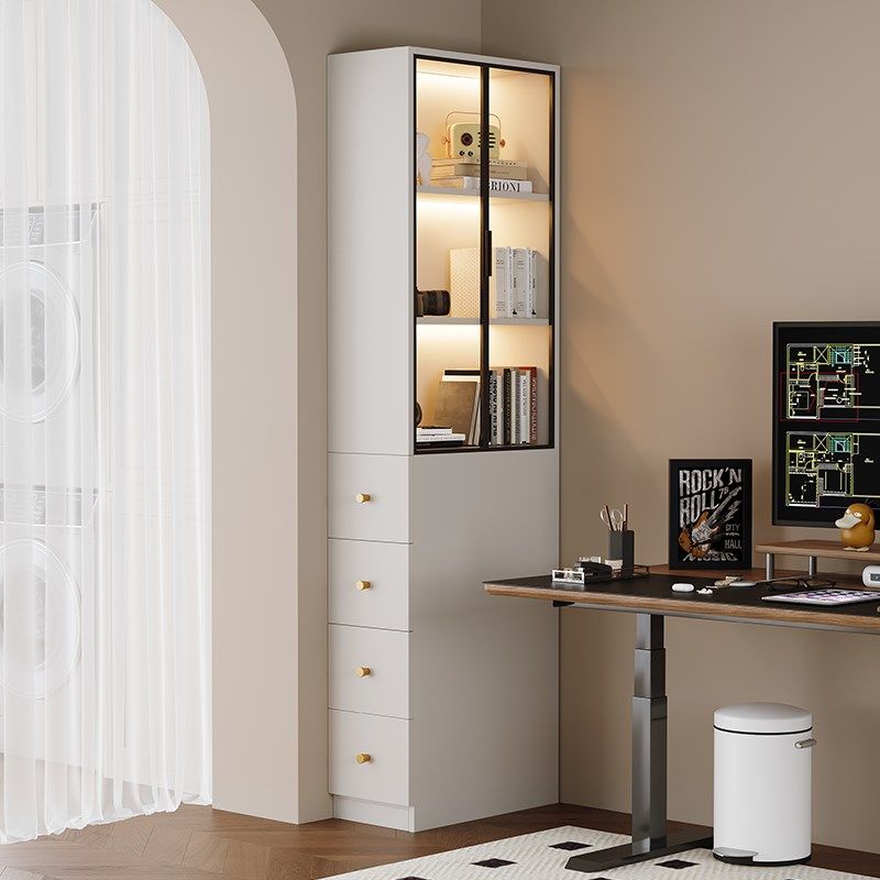 极窄侧面抽拉柜客厅沙发边柜侧边柜墙角柜带玻璃门展示柜30cm书柜,住宅家具,单个书柜,淘宝优惠券,粉丝福利购,淘宝优惠卷