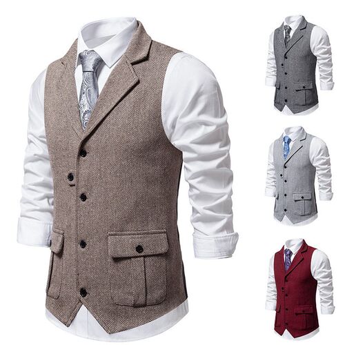 Mens Tweed Tweed Suit Vest Vintage Lapel Vest Vest M88
