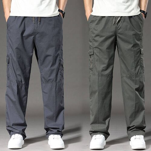 Mens Loose Straight Casual Pants Mens Multi-pocket Zipper