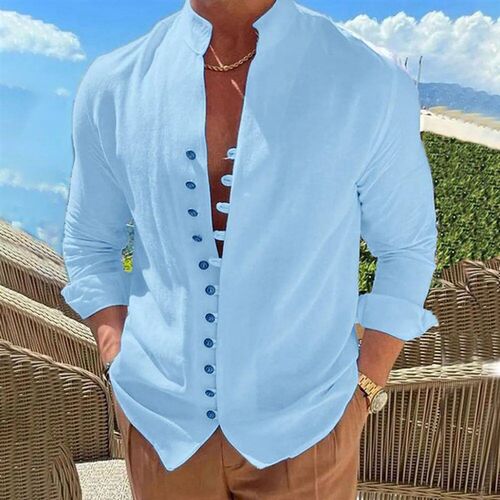 New Spring Autumn casual shirt loose Mens Solid Color Long