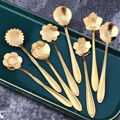 8Pcs Flower Spoon Set Small Teaspoon Coffee Spoon Cute Ice