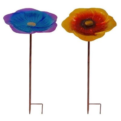 Elegant Flower Shaped Bird Birdbaths Bowl with Stake for
