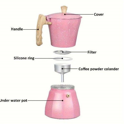 Pink Aluminum Moka Pot Reusable Latte Coffee Maker Italian