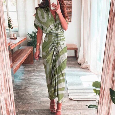 Elegant Women Dresses 2023 Summer Fashion Printed Short Slee