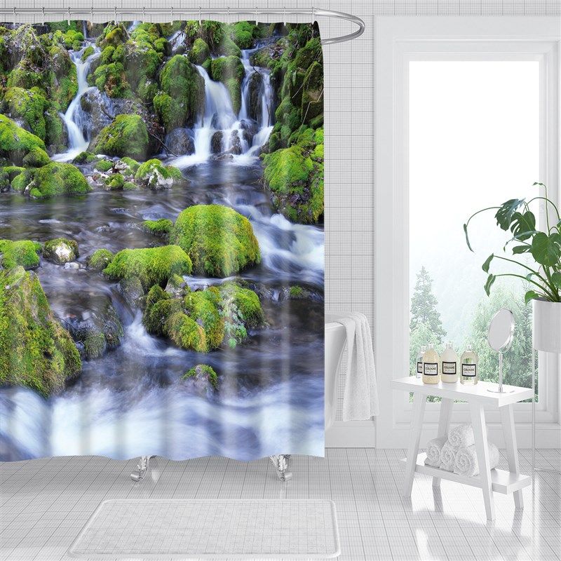 卫生间风景浴帘干湿分离隔断帘草坪森林自然涤纶免打孔印花洗澡帘,家庭/个人清洁工具,浴帘,淘宝优惠券,粉丝福利购,淘宝优惠卷
