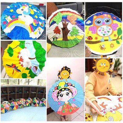 空白儿童油纸伞diy手工绘画伞材料手绘涂鸦涂色道具幼儿园小雨伞