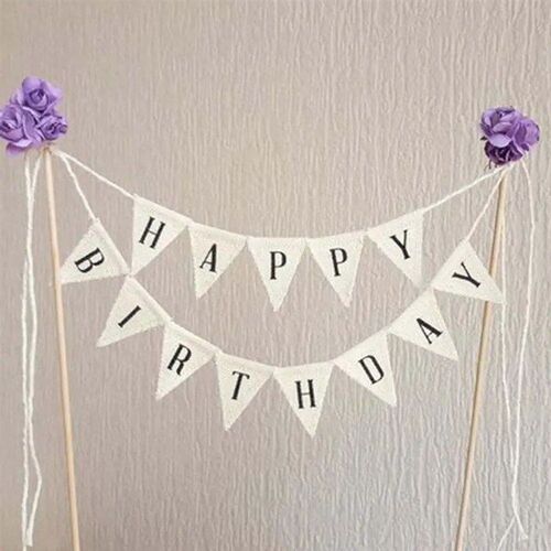 New Birthday Cake Flag Topper Baking Decoration Tools Wood G