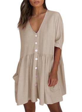 Womens Dress Loose High Waist Draped Half Sleeve Mini