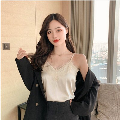 2022 Summer Satin Crop Top Women Camis Roupas Slik Off White