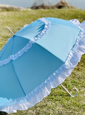 天蓝色洛丽塔少女花边创意雨伞晴雨两用长柄太阳伞Lolit花嫁伞