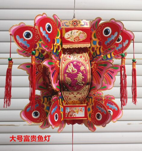 纸雕仿古六角宫灯纸灯笼广告商场婚庆装饰彩色鱼大红一对小大号