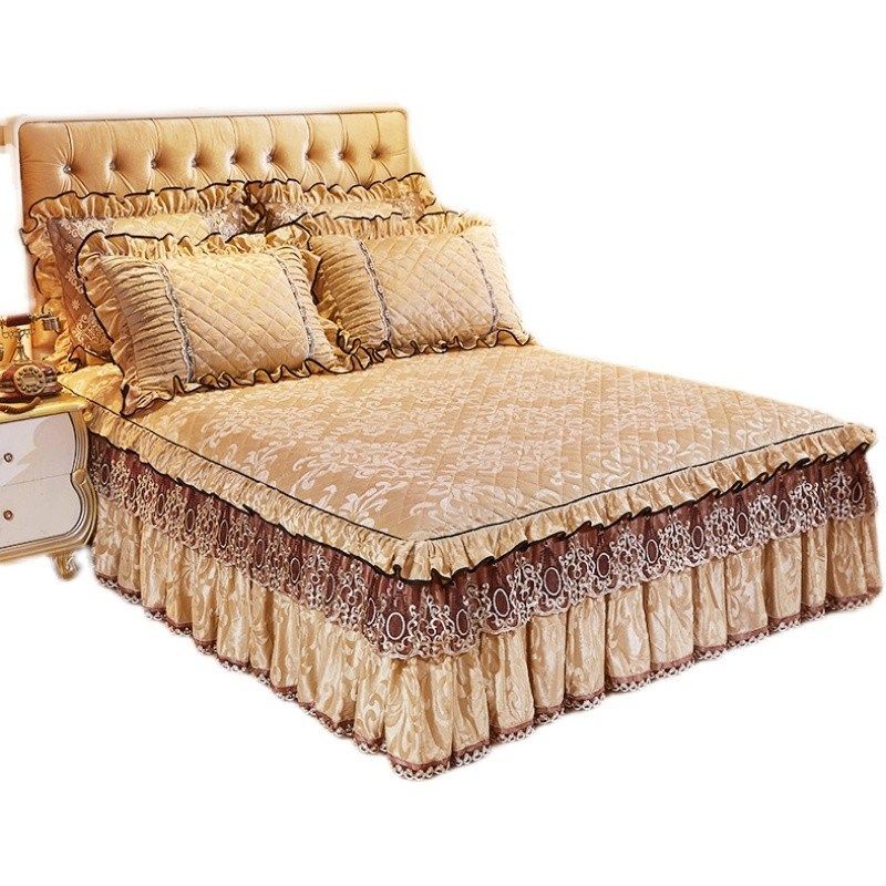 申牟家纺欧式天鹅绒刺绣蕾丝夹棉床裙三件加厚加绒加棉床罩单件,床上用品,床裙,淘宝优惠券,粉丝福利购,淘宝优惠卷