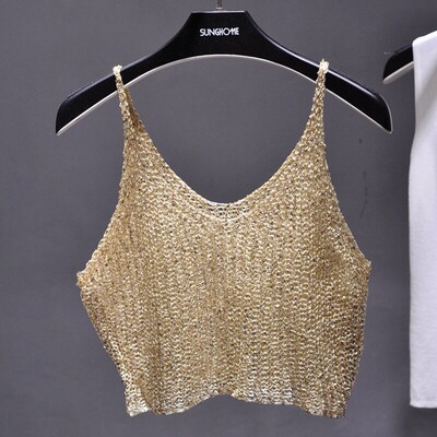 Sparkling Sequins Half Waist Render Knitwear Hollow-out Is S