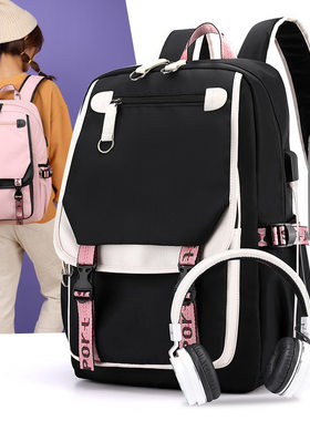 Fengdong large school bags for teenage girls USB port canvas