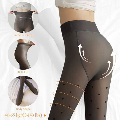80/200g New Womens Fleece Tights Sexy Print Stockings Winte