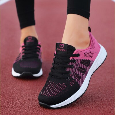 Women Casual Shoes Breathable Walking Mesh Lace Up Flat Shoe