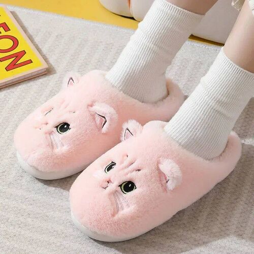 Cute Cat Slippers Fluffy Furry Women Home Platform Slippers