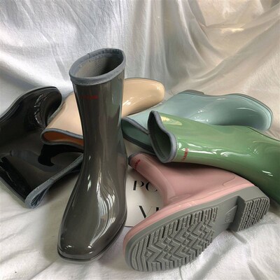 Mid-calf Rain Boots Women Platform Rubber Shoe Fashion Outdo